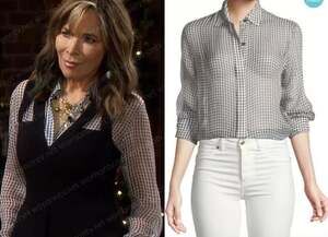 THEORY Top Size S Gingham Essential Silk Button Down Sheer Blouse Black White